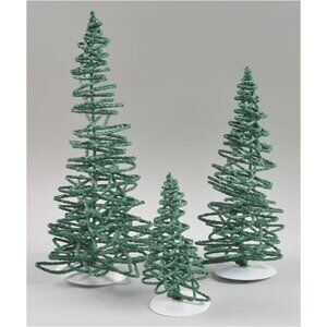 Department 56 NIB VINTAGE Village Green Frosted Zig-Zag Trees, Set of 3, #52507